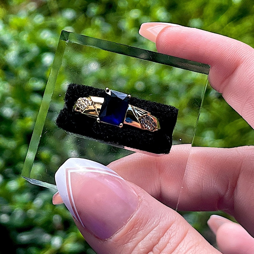 SOLD Sapphire Rhinestone 14k gold filled ring
